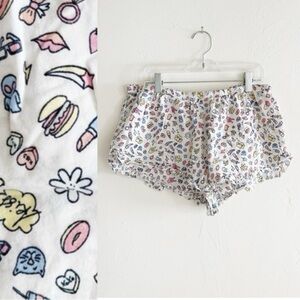 Candy Print Sleep Shorts PJ Pajama Pants Snack Treat Food Novelty Lipstick Cute